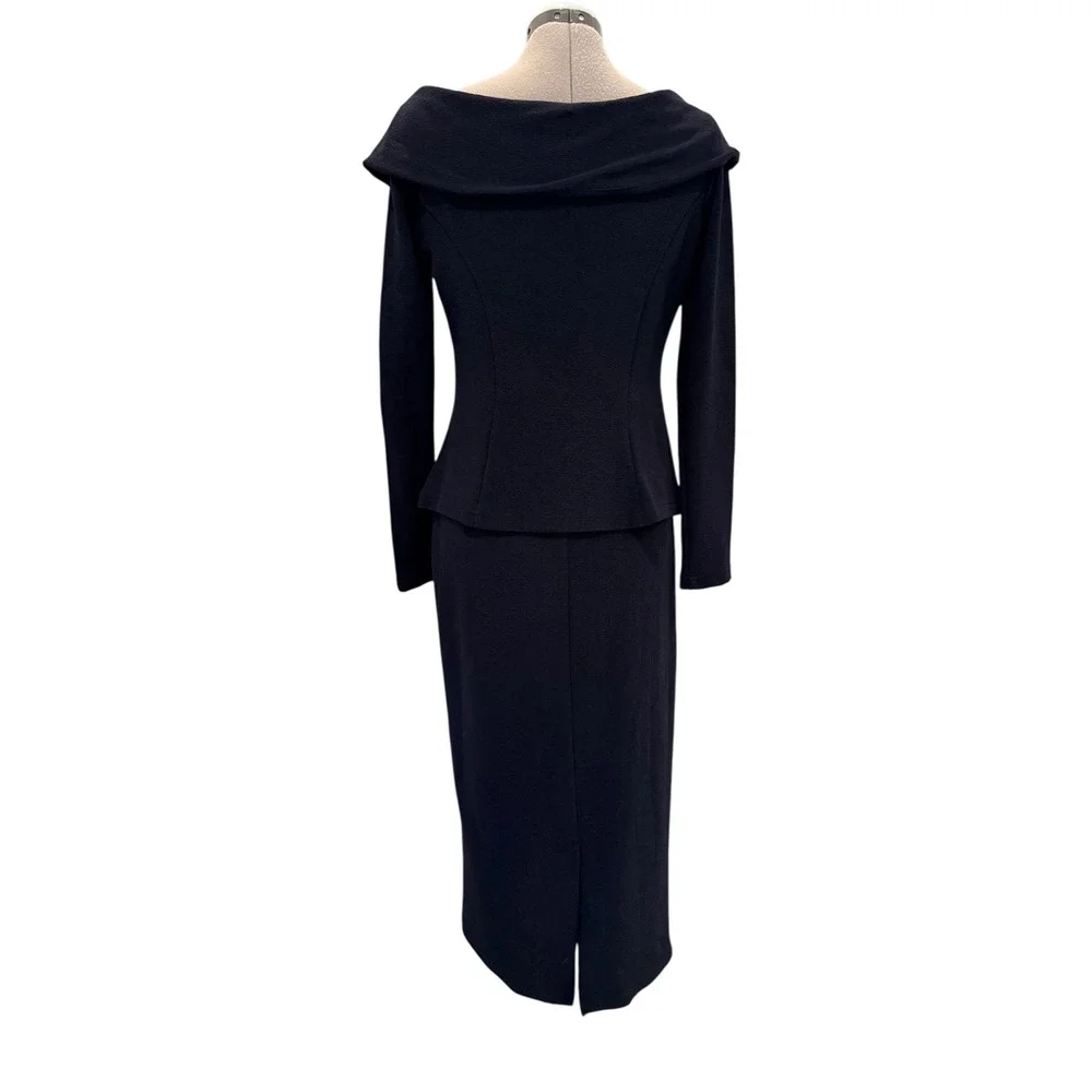 Nicole Studio New York VTG Navy Blue Portrait Collar Dress Size 10 Made in USA